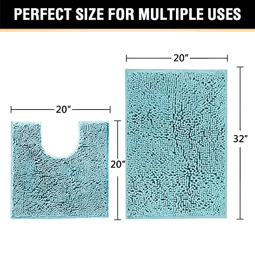 H.VERSAILTEX Original Luxury Chenille Bathroom Rug Mat (32" x 20"/20" x 20"), Extra Soft & Absorbent Shaggy Rugs, Machine Wash/Dry, Perfect Plush Carpet Mats for Tub (Curved Set, Aqua Haze) - color: Aqua Haze, size: 20" x 32" Plus 20" x 20"