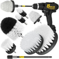Holikme 8 Piece Drill Brush Attachment Set, Power Scrubber with Extend Long Handle, Cleaning Supplies for Shower, Bathtub, Bathroom, Kitchen (White) - color: White