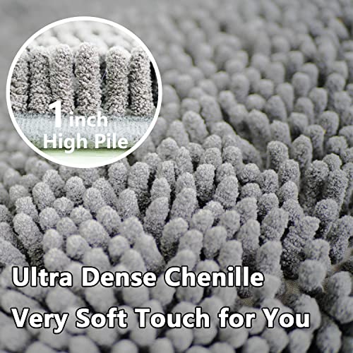 BOANKODU Bathroom Rugs Sets 2 Piece, Extra Soft Chenille Bath Mat Absorbent Bathroom Rug, Bathroom Mat with PVC Non-Slip Bottom, Machine Washable Bath Rugs (32x20 Inch + 24x16 Inch, Light Grey) - color: Light Grey, size: 16" x 24" + 20" x 32" (Rectangular