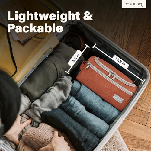 Pantheon Men's Toiletry Bag - Travel Toiletry Bag Wash Bag Hanging Dopp Kit Shaving Kit for Bathroom Shower - Mens Travel Bag Hanging Toiletry Organizer Toiletry Kit for Traveling (Brick Red) | Hanging hook, water-resistant lining, zip & mesh pockets; men