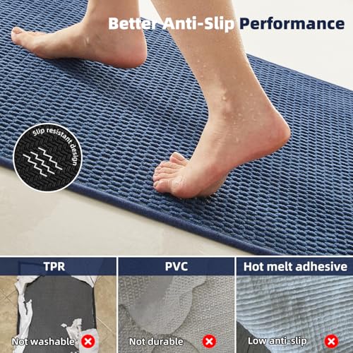 TYUU Toilet Rug, Thin Toilet Rugs U Shaped Washable Non Slip Absorbent Quick Dry Low Pile Toilet Mat, Navy Blue 20"x24" U Shape - color: Navy Blue, size: 1'8" X 2' (U-Shape)
