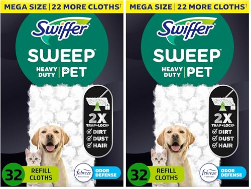 Sweep + Mop, Dry Pads Refill, Floor Cleaner for Dirt, Dust, Hair, Cleaning Cloths for Mopping Home, Bathroom, Kitchen, All Purpose Multi-Surface Floor Wipes, Heavy Duty, Pet, 32 Count (Pack of 2) - size: 32 Count (Pack of 2)