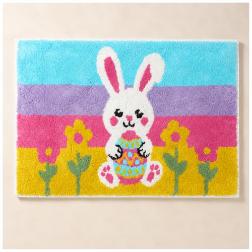Easter Bunny Bath Mat 20 x 32 Inch, Colorful Tufted Bathroom Rug with Floral and Egg Design, Soft Plush Decorative Floor Mat for Kids Bathroom, Bedroom, Nursery and Entryway - color: Multi Color, size: 1'8" x 2'8" (Rectangular)