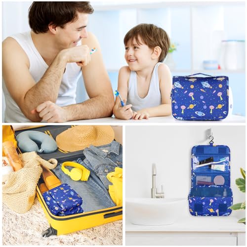 Kids Hanging Toiletry Bag for Boys, Travel Toiletry Bag for Little Young Boys Waterproof Wash Bag Toddler Traveling Toiletries, Space Blue - color: Space Blue
