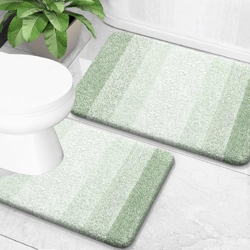 OLANLY Bathroom Rug Set 2 Piece, Soft Absorbent Microfiber Bath Mats and U-Shaped Contour Toilet Rug, Non-Slip, Machine Wash Dry, Plush Shaggy Bath Mats for Bathroom (24"x16"+24"x20", Sage Green) - color: Sage Green, size: 24" X 16" + U24" X 20"