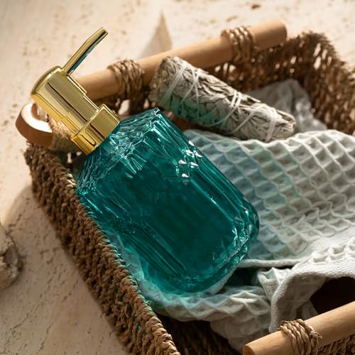 EMPO Clear Glass Soap Dispenser with ABS Plastic Pump, Crystal Lotion Dispensers for Kitchen Sink, Bathroom (Ocean Teal) - color: Ocean Teal