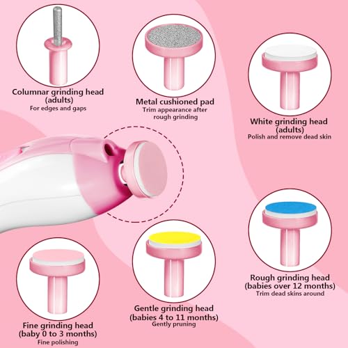 Qunlions life Baby Nail Trimmer Electric, 6 in 1 Rechargeable Baby Nail Clippers Manicure Set Grooming Kit for Toddler Infant or Adults (Pink) - color: Rechargeable-pink
