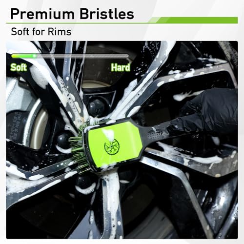 MVEQRRN 9PCS Car Detailing Brush Set, Boar Hair Detailing Brushes,Car Detailing Wheel Kit (Green) | Ultra Soft No Scratch, Car Dust Brush,Car Detailing Brushes Kit, Detail Brushes Car Detailing for Interior Exterior - color: 9pcs green detail wheel brush