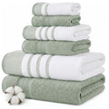 Modern Threads 6-Piece Towel Set – 100% Cotton, Quick Dry, Ultra Absorbent – Includes 2 Bath, 2 Hand, 2 Washcloths (White/Reinhart Sage) - color: Green, style: Classic Stripe