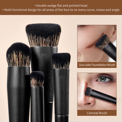 Jessup Makeup Brushes Set Jessup Make up Brushes 14Pcs Black Kabuki Foundation Eyeshadow Contour Concealer Powder Eyeliner Crease Eyebrow Blending Brush with Gift Box, T336-G - color: I-Black Gift, size: Full Brush Set