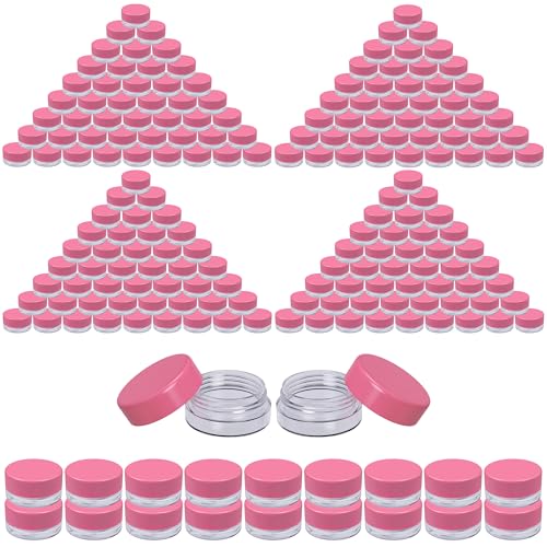 Houseables Sample Containers, Lip Balm Containers, Sample Jars, Mini Jars with Lids, Small, Empty, Makeup, Powder, Gloss, Cosmetic, Tiny, Chapstick, Dab, Wax, Scrub, Little, Pink Plastic 3 Gram, 200PK - color: Pink, size: 200 Pack
