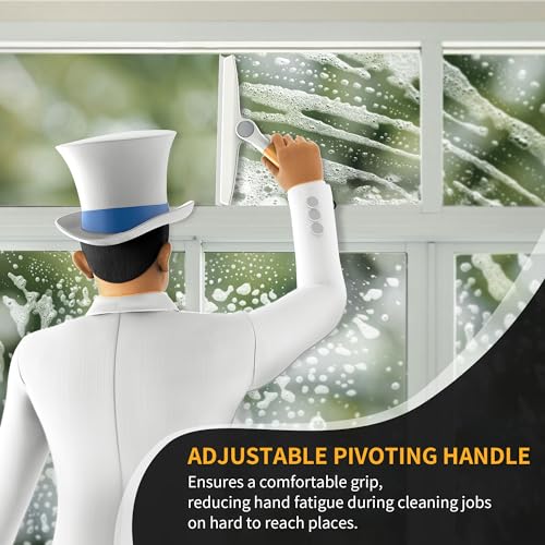 MR.SIGA All Purpose Silicone Squeegee for Shower Door, Mirror, Glass, Streak Free Shower Squeegee, Pivoting Bamboo Handle, Includes 1 Suction Hook, 10 inch Wide, 1 Pack - color: White