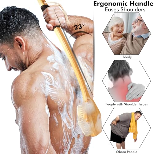 NORTHSONG Large Head Bath Brush, 17.72" Extra-Long Curved Bamboo Handle & Boar Bristles, Back Scrubber for Exfoliating - Ideal for Elderly, Shoulder Pain, Gift Ready - size: 17.72 Inch Back brush-1Pack