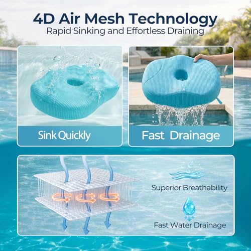 Idle Hippo Hot Tub Booster Seat, 4D Air Mesh Hot Tub Pillow with Powerful 6 Non-Slip Suction Cups, Ergonomic Booster Cushion, Quick Dry Spa Pillow for Indoor Outdoor Hot Tub-Lake Blue - color: Lake Blue