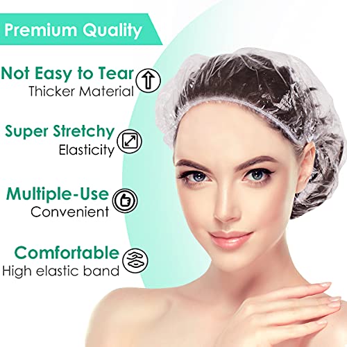 Keeygo Disposable Shower Caps 30 PCS Bath Caps Clear Waterproof Plastic Wraps for Women, Hotel Travel Essentials Accessories Hair Caps(17.3")
