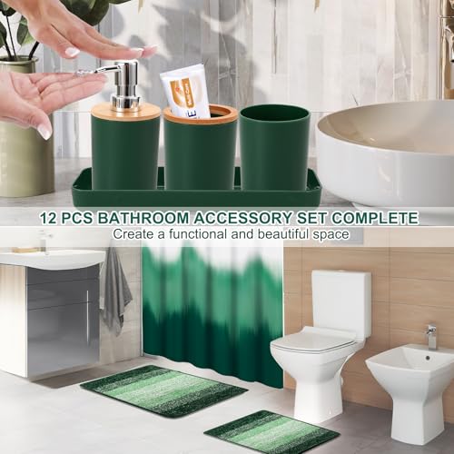 iMucci Bathroom Accessories Dark Green Bathroom Sets with Shower Curtain and Rug,Shower Curtain Set,Bath Rugs Home Decor - size: Bath Set+Shower Curtain+Bath Rug, style: Dark Green1
