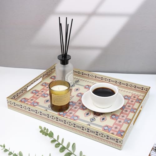 Spsyrine Serving Tray with Handles, Plastic Decorative Tray for Coffee Table, Living Room, Home Decor, 3040N - color: Multi N