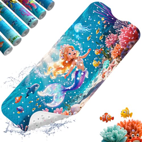 XIYUNTE Baby Bath Mat for Tub Non Slip Kids, BPA Free Extra Long Bathtub Mat 40x16 with Drain Holes and 200 Suction Cups, Non Toxic Machine Washable Toddler Bath Mat, Eco-Friendly Certified - color: Blonde Girl