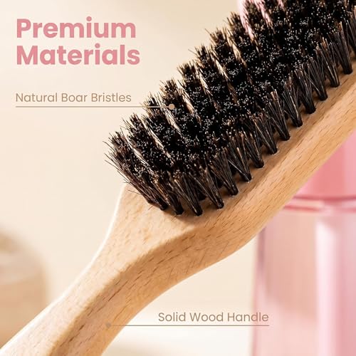 Slick Back Hair Brush,Natural Soft Boar Bristle Hair Brush and Spray Bottles,Made of Soft And Smooth Boar Bristles - Wide Teeth Shape And Define Curls - Styles Women Curly Hair (PINK)