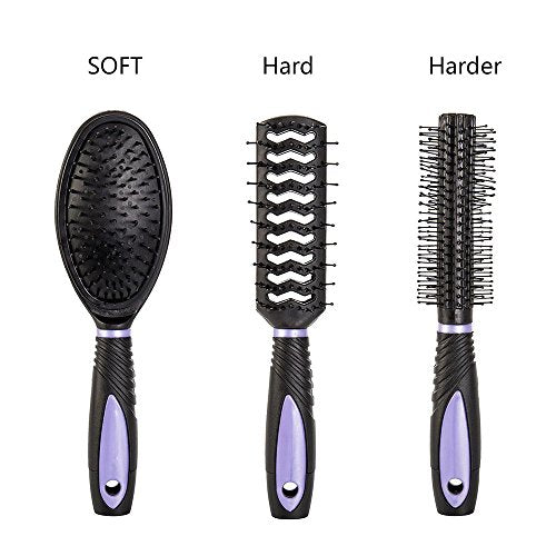 5 Pcs Hair Combs Set Professional Salon Hair Cutting Brushes Sets Salon Hairdressing Styling Tool Mirror And Holder Stand Set Dressing Comb Kits for Women and Men,Purple - color: Purple