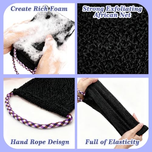 Manmihealth Soft Silicone Body Scruuber & African Bath Sponge Net Set, Gentle-Cleansing Shower Brush & Exfoliating Mesh Combination, Lathering Well Africa Wash Net Shower Scrubber (Black+Pink) - color: Shower Brush+net Sponge Set (Black+pink)