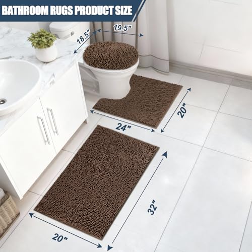 Bathroom Rugs Sets 3 Piece with Adjustable Toilet Seat Cover 19.5"x 18.5" Machine Washable Bath Rug Set with TPR Non Slip Rubber Backing Solid Bath Mat Set for Luxury Bathroom Decoration - color: Taupe