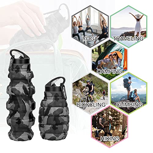 QiCheng&LYS Collapsible Water Bottle Sports Bottle 19.5OZ/580ml Travel Water Bottle for Men Women kids. BPA Free Food Grade Silicone. (Dark gray camouflage cup) - color: ark gray camouflage cup