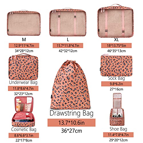 BAGAIL 8 Set Packing Cubes Luggage Packing Organizers for Travel Accessories-Pink Leopard - color: Pink Leopard, size: 8 Set