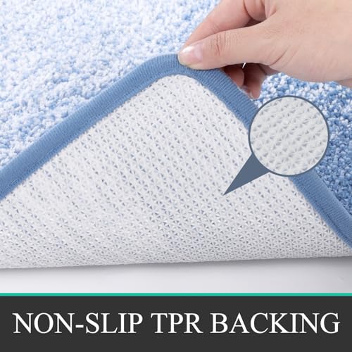 Bsmathom Bathroom Rugs Sets 4 Piece, Soft Absorbent Microfiber Bath Rugs with U-Shaped Contour Toilet Rug and Toilet Lid Cover, Thick Non-Slip Plush Shaggy Bath Mat Set,Light Blue - color: Light Blue, size: 18"x26"+18"x48"+U20"x24"+Cover19"x21"