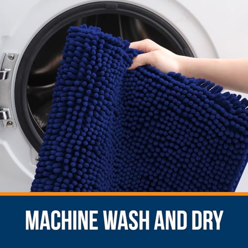 OLANLY Toilet Rugs U-Shaped 20x20, Extra Soft Absorbent Chenille Contour Bathroom Rugs for Toilet, Dry Quickly, Machine Washable, Non-Slip Bath Mat, Navy - color: Navy, size: 20" X 20" Contour Rug