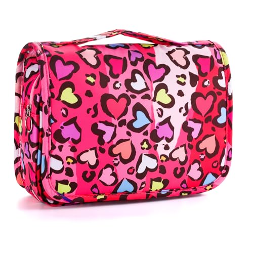 Kids Hanging Toiletry Bag for Girls, Travel Toiletry Bag for Little Young Girls Cosmetic Makeup Waterproof Wash Bag Toddler Traveling Toiletries, Leopard Red - color: Leopard-Red