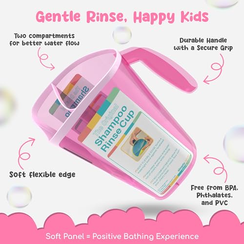 Tear-Free Bathing Experience with Rinse Cup - Soft Flexible Edge, Comfortable Handling & 40 Oz Capacity - color: Pink
