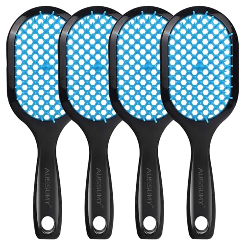 4 Pack Vented Detangling Hair Brush - Detangler Hairbrush with Soft Bristles for Effortless Tangle Free - Ideal for Wet Dry or Curly Damaged Hair for Women Men Kids - color: Blue+Blue+Blue+Blue