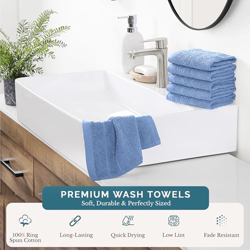 Casa Platino Blue Wash Cloths - 100% Cotton 6 Pack Set - 13"x13" Soft Surface, Reinforced Edges & Quick Drying - Highly Absorbent & Fade Resistant - Ideal for Salon, Spa & Hotel - Cerulean Blue - color: 06: Cerulean Blue, size: 6 Piece Wash Cloth