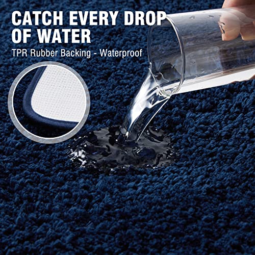 TECHMILLY Super Soft Shaggy Bathroom Rugs, Absorbent Thick Non Slip Microfiber Bath Rugs, Quick Dry Machine Washable Bath Mat for Bathroom Floor, Bathtub and Shower 20"x32" - color: Navy, size: 20'' x 32''