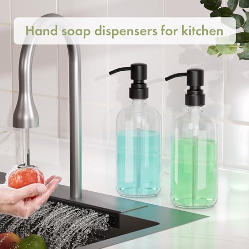 AmazerBath Soap Dispenser, 2 Pack Glass Soap Dispenser with Stainless Steel Pump, 17 Oz Bathroom Hand Soap Dispensers Bottle for Bathroom & Kitchen, Clear & Black - color: Black