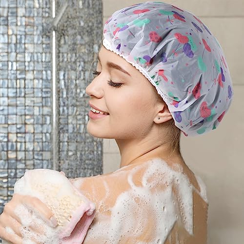 Pengxiaomei 6 Pcs Shower Cap, Reusable Waterproof Hair Cap Shower Caps Stocking Stuffers for Women Men Kids