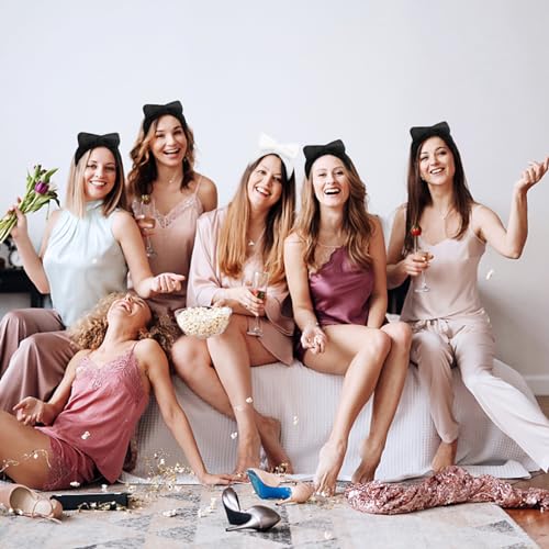 Semato Bachelorette Party Favor Set - Bride & Bridesmaid Spa Headbands (1 Bride + 7 Blue) - color: 1 bride+ 7 black