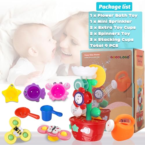 Baby Girl Bath Toys for Kids Ages 1-3 Water Table Suction Spinning Tub Toys Toddler Bathtub Toys with Stacking Cups for Infants 12 18 Months+ - style: With 3PCS Stacking Cups
