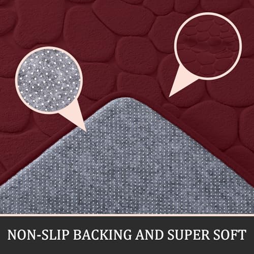 YIHOUSE Bathroom Rugs Mat Set, Memory Foam Bath Mat 2 Piece Red | 17x24&20x32, Non Slip, Water Absorbent, Washable, Bath Mat For Bathroom, Sink and Toilet - color: Dark Red, size: 2' x 1'5" (Rectangular)