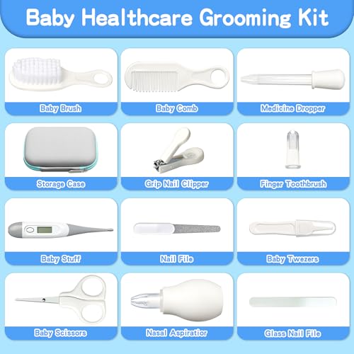 Baby Healthcare and Grooming Kit, Baby Safety Care Set, Baby Electric Nail Trimmer Set Newborn Nursery Health Care Set for Newborn Infant Toddlers Baby Boys Girls Kids (Grey White-18 Kits) - style: Grey White 18 in 1