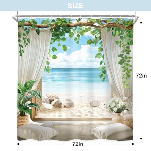Newsely Ocean Beach Shower Curtain 72Wx72L Inch Beachy Blue Sea Coastal Summer Tropical Hawaii Nature Leaves Plant Bathroom Set Landscape Modern Chic Waterproof Bath Decoration Accessories Home Decor - color: B-01beach, size: 72"W x 72"L (Pack of 1)