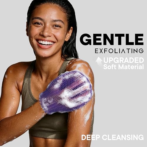 Bath Mitt - Exfoliating Glove, Honeycomb Body Scrubber,Massage Body Scrub Gloves for Home Spa,Mitt Sponges for Cleaning Body,Deep and Gentle,Fast foaming (Purple(Softer,Small Size)) - style: PURPLE