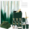 32PCS Bathroom Accessory Set Green Bathroom Accessories Bathroom Set, Shower Curtain Set, 2 Piece Bath Towel Set, 3PC Soap Dispenser, Toilet Brush & Trash Can - size: Bath Set + Oil Painting Shower Curtain + Towel Set, style: Dark Green