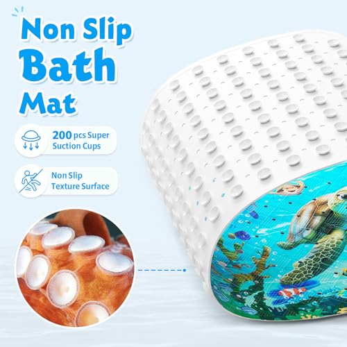 XIYUNTE Baby Bath Mat for Tub Non Slip Kids Bath Mat - 40''x16'' Extra Long Cartoon Bathtub Mat Non Slip Kids Shower Mat Eco-Friendly Toddler Bath Mats with Suction Cups, Machine Washable - color: C-blue Sea