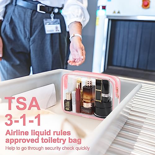 Wedama TSA Approved Toiletry Bag, Cosmetic Bags 4 Pack with Zipper Carry on Airline Airport Travel Accessories, PVC Makeup Bags for Travel, Quart Size Travel Bags for Men and Women-Pink - color: Pink, size: 4 Pack, Medium