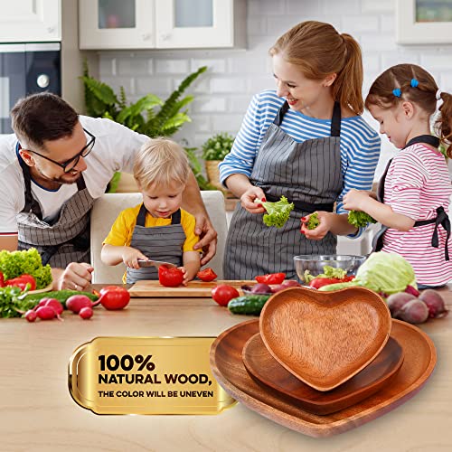 VieWood Heart Wooden Plates Set of 3 Unbreakable Classic Appetizer Plates, Easy Cleaning & Light weight for Dishes Snack, Dessert (Khaya, 4.1" & 6.3" & 8.7") - color: Heart Wood Plates (Set of 3)