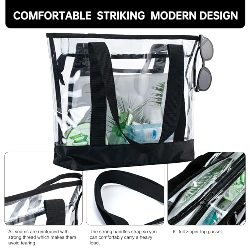 BORMELUN clear tote bag,Purse handle with zipper for work plastic transparent see through women - color: Black
