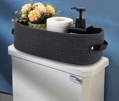Cotton Rope Toilet Paper Holder Basket with Handle, Home Decor Organizing Small Baskets, Nursery Basket 13"x5.9"x4" Dark Gray - color: Dark Gray