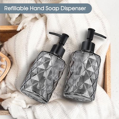 Topsky 2 Pack Glass Soap Dispenser with Black Plastic Pump, 330ml Liquid Hand Soap Dispenser, Rustproof Pump for Kitchen & Bathroom, Great for Lotions, Essential Oil, Liquid Soaps-Gray - color: Diamond-clear Black, size: Plastic Pump
